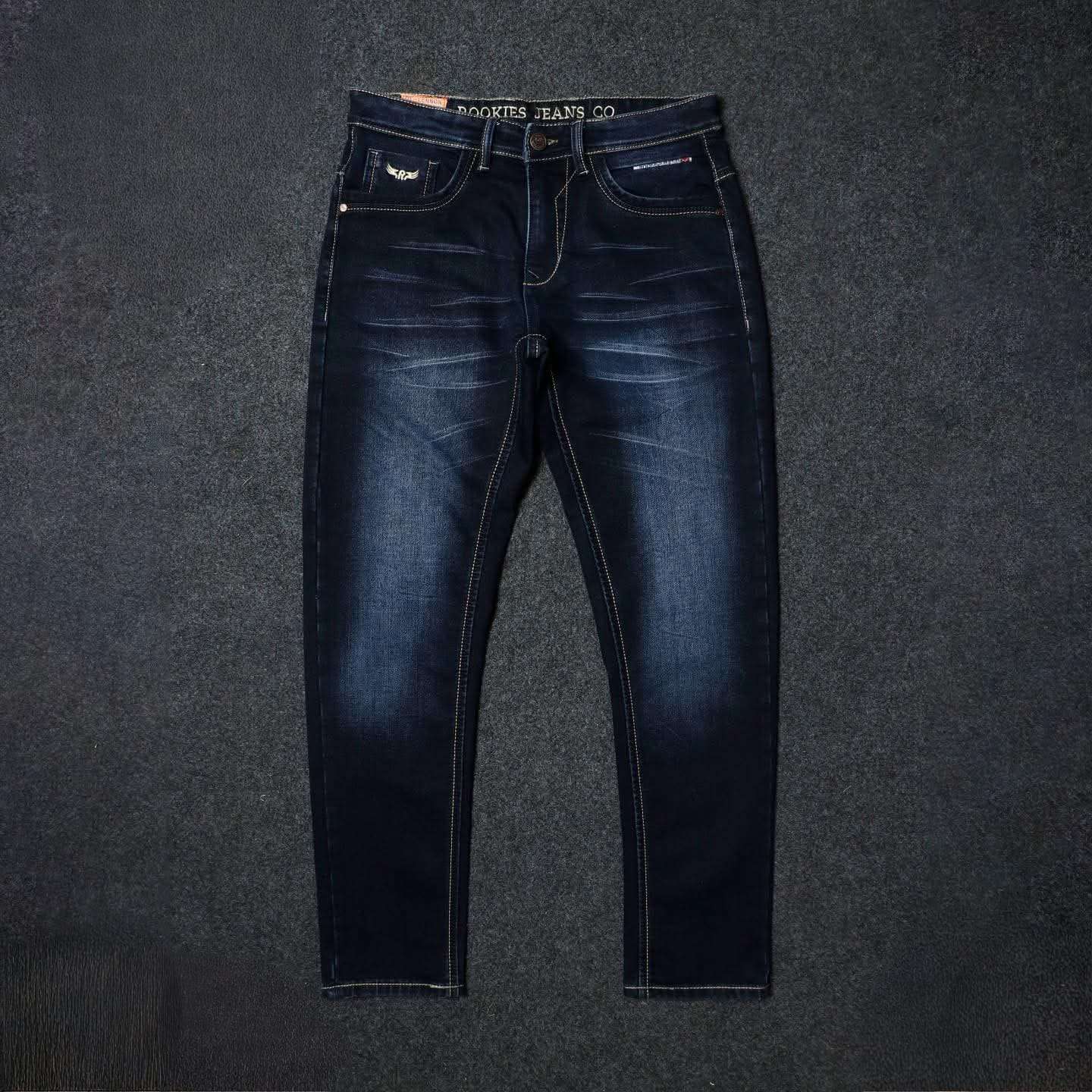 Premium  Knit Denim Pant Drark Blue  Rokies