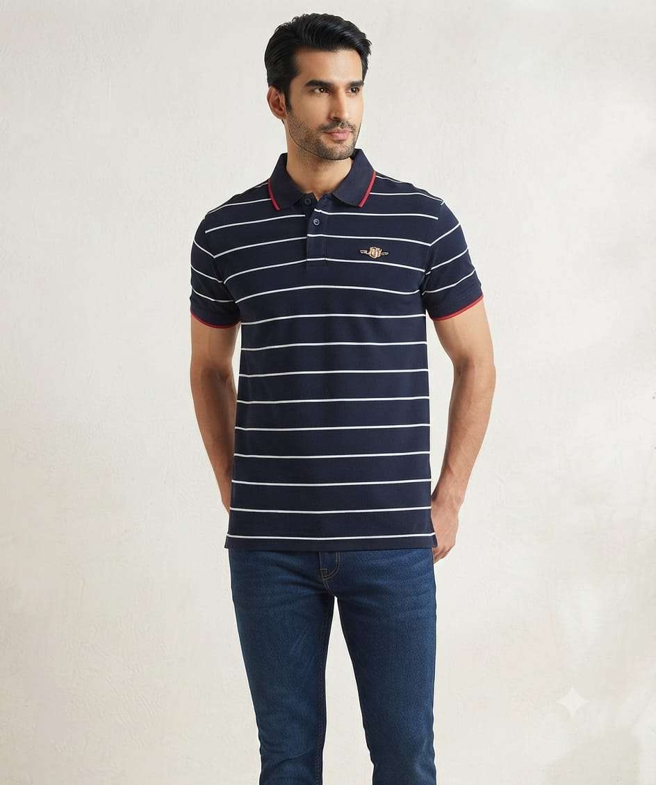 Premium Stripe Polo T-Shirt – 100% Pure PK Cotton