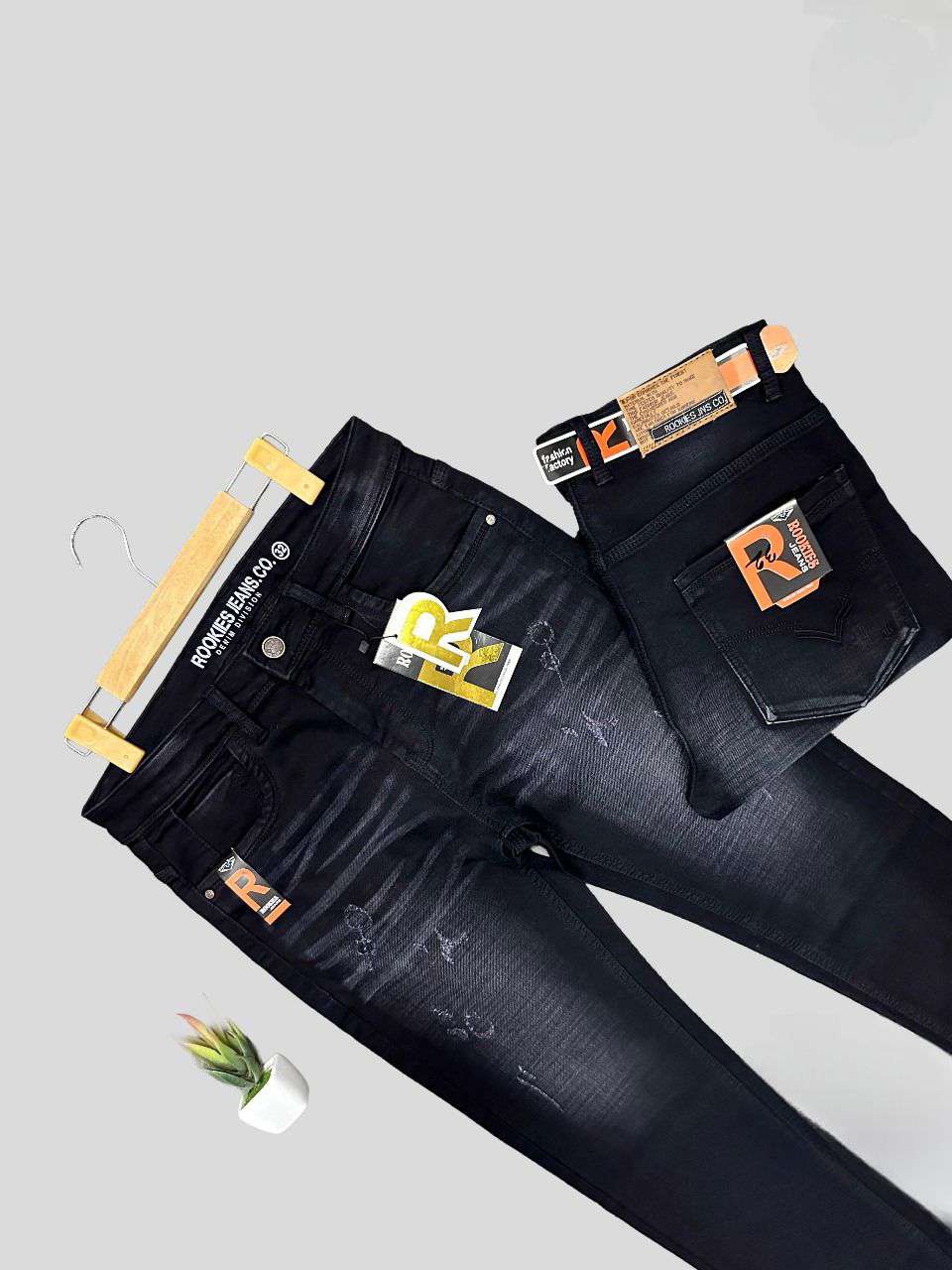 Premium Knit Denim Pant Black Ash Rokies