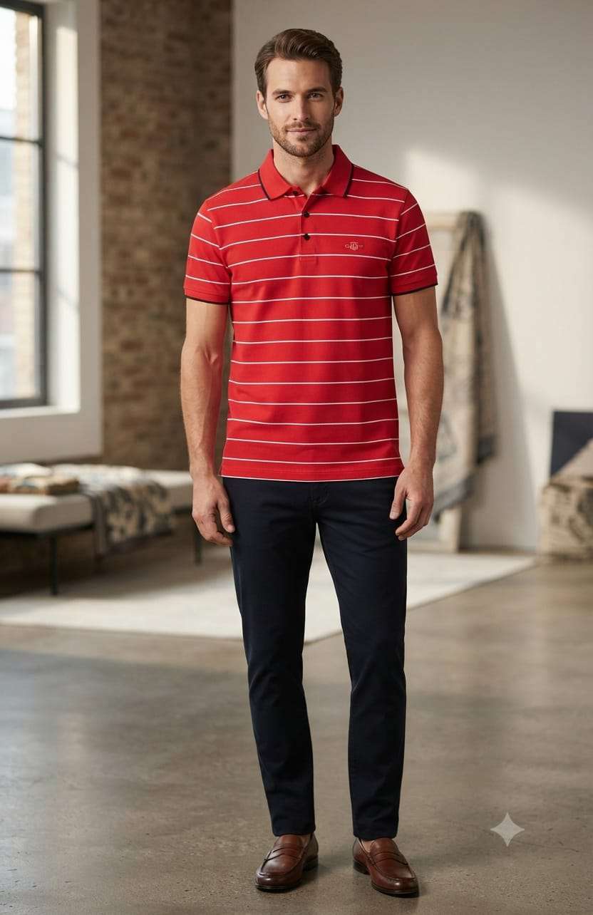 Premium Stripe Polo T-Shirt – 100% Pure PK Cotton