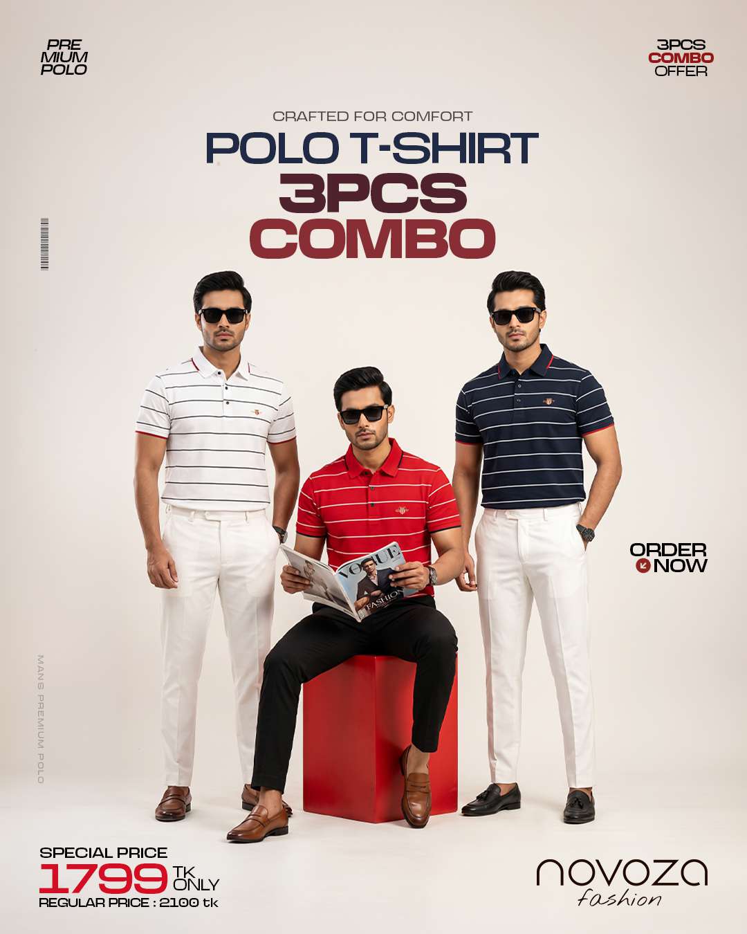 Premium Stripe Polo T-Shirt – 100% Pure PK Cotton | 3 Pcs Combo