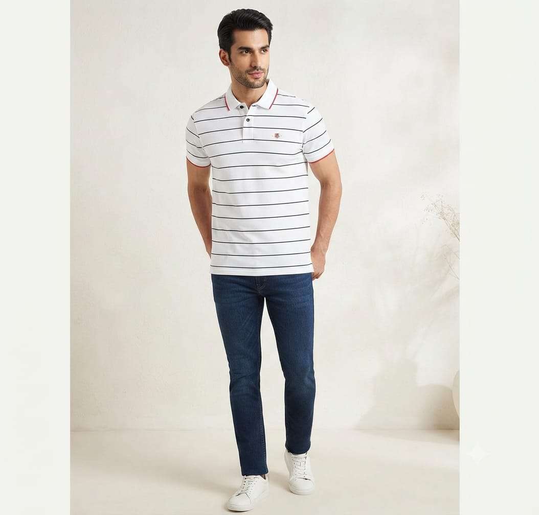 Premium Stripe Polo T-Shirt – 100% Pure PK Cotton